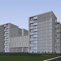 Modern Office Building Complex With Glass Facade And Sleek Architectural Design 3d model