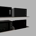 Various models of microwaves displayed as modern household appliances in kitchen