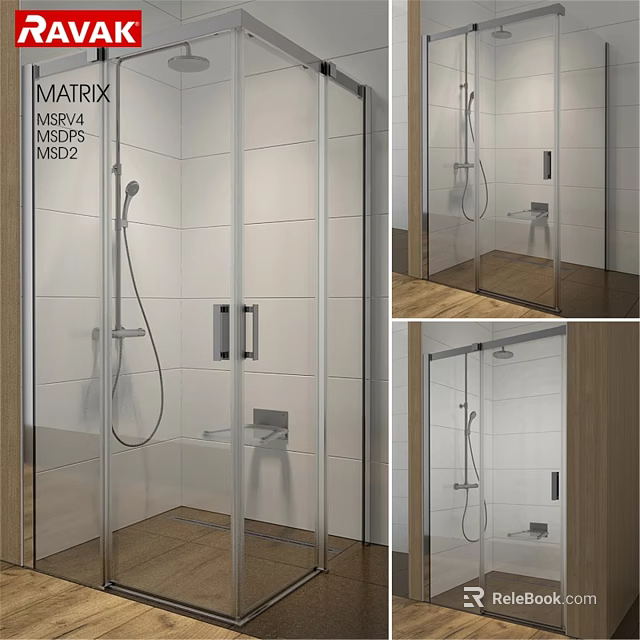 Modern Shower Sauna Interior With Glass Enclosure White Tiles And Shower Fixtures 3d model 