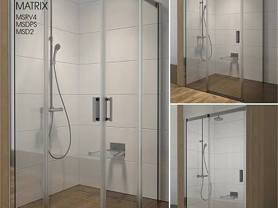 Modern Shower Sauna Interior With Glass Enclosure White Tiles And Shower Fixtures 3d model