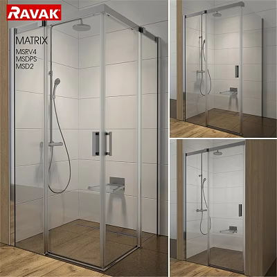 Modern Shower Sauna Interior With Glass Enclosure White Tiles And Shower Fixtures 3d model