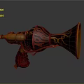Ornate Decorative Blaster With Red Black Patterns And Yellow Horn Shaped Nozzle 3d model
