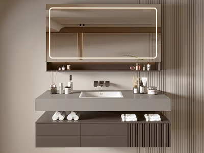Modern Bathroom Vanity Cabinet With LED Mirror Sink And Storage Drawers 3d model