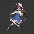 Anime Style Game Movie Character With Twin Tails Blue Dress White Hat And Lively Pose