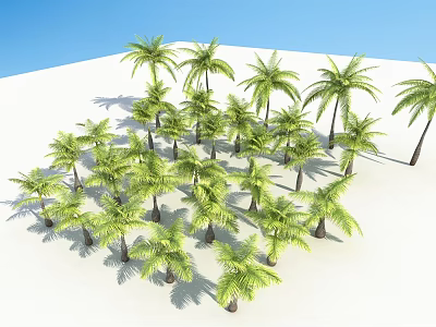 Green Palm Trees Standing On White Ground Under Clear Blue Sky 3d model