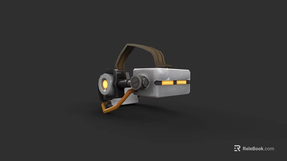 Game Movie Character Equipment With Gray Main Body Yellow Lights And Brown Strap Mechanical Design 3d model 