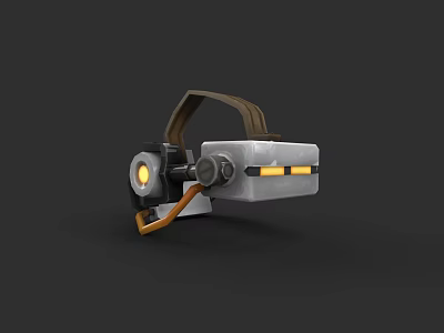 Game Movie Character Equipment With Gray Main Body Yellow Lights And Brown Strap Mechanical Design 3d model