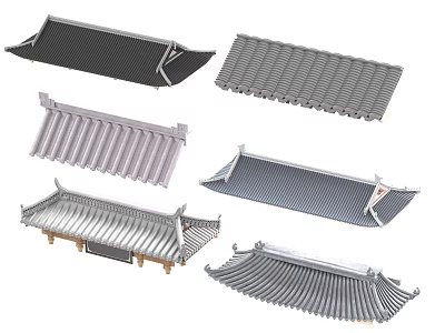 Traditional Architectural Roof Components With Various Tile Patterns And Eave Designs 3d model