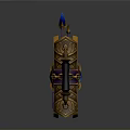 Fantasy Weapon Shield Design With Ornate Golden Decor Blue Gemstone And Chain Details
