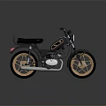Vintage Black Motorcycle With Gold Wheels Single Seat Chrome Headlight And Exhaust Pipe