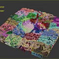3D Aerial View of Historic Town with Dense Architecture and Central Plaza