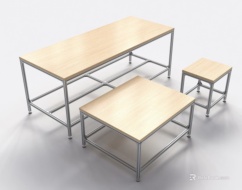Modern Wooden Top Desks With Sturdy Metal Frames In Various Sizes For Home Office 3d model 