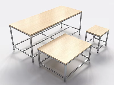 Modern Wooden Top Desks With Sturdy Metal Frames In Various Sizes For Home Office 3d model