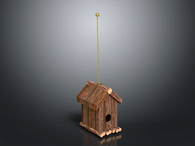 Rustic Wooden Birdhouse With Small Entrance Hole Wooden Stake Base And Metal Rod Top 3d model