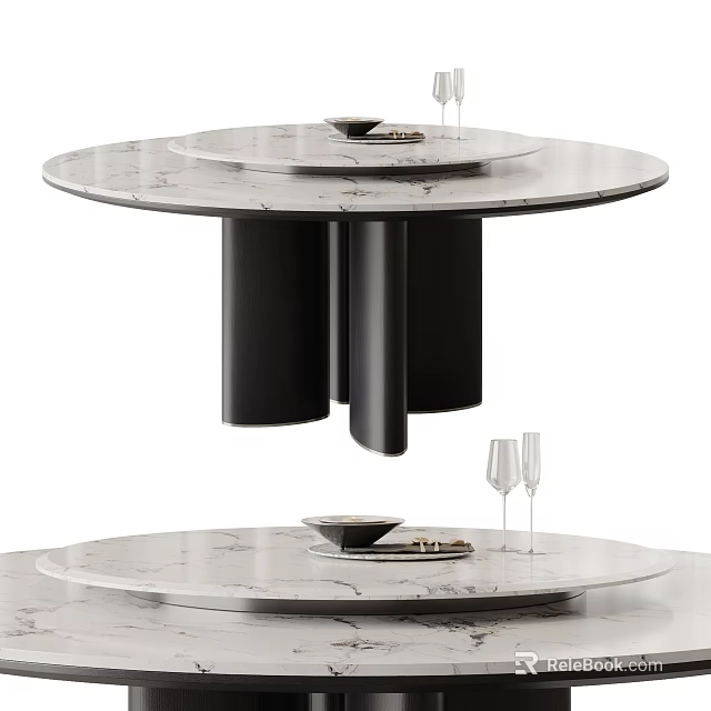 Modern Elegant Round Marble Dining Table With Black Base Contemporary Design 3d model