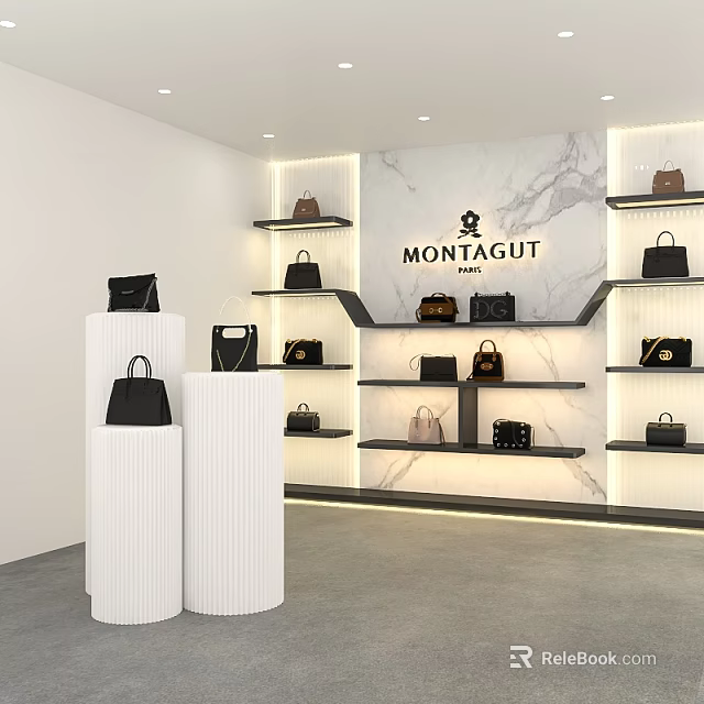 MONTAGUT Handbags Display Shelves With Marble Wall And Modern Design 3d model 