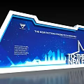 Blue Background Wall With Star Pattern City Silhouette Illuminated Effect And New Future Text 3d model