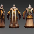 Elderly Man in Traditional Ornate Robe With White Hair Long Beard and Multiple Angles View