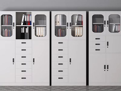 Modern White Bookcase With Glass Doors Drawers And Multiple Storage Shelves 3d model