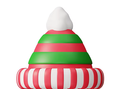 Festive Elf Hat With Red Green Stripes White Top And Red White Striped Base 3d model