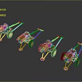 Various Colored Military Towed Artillery Weapons With Wheels And Metal Barrels