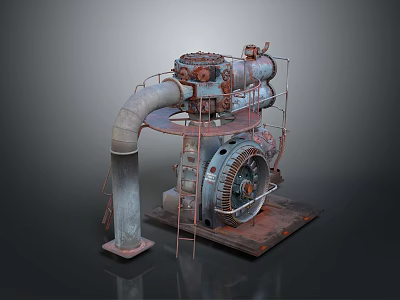Rusty Industrial Mechanical Equipment With Metal Pipes Gears And Support Structure 3d model