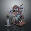 Rusty Industrial Mechanical Equipment With Metal Pipes Gears And Support Structure 3d model