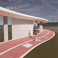 Outdoor Running Track With Red Surface And White Covered Shelter Structure 3d model