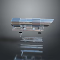 Metallic Mechanical Device With Shiny Reflective Surface And Industrial Stand Structure
