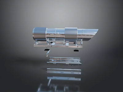Metallic Mechanical Device With Shiny Reflective Surface And Industrial Stand Structure 3d model