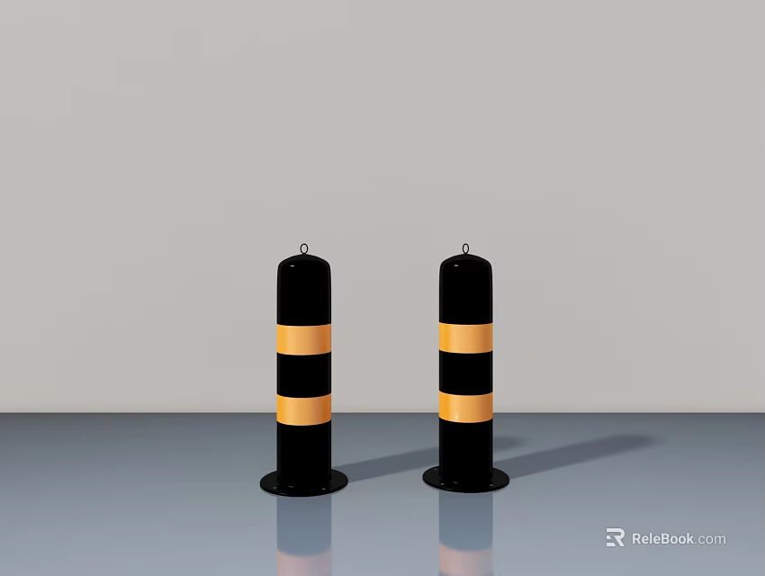 Traffic Control Bollards With Black And Yellow Stripes For Road Safety 3d model 