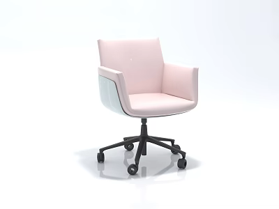Modern Pink Leather Leisure Chair Featuring Armrests and Swivel Wheeled Base 3d model