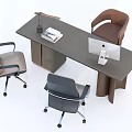 Modern Office Desk Setup With Ergonomic Chairs Computer Monitor And Desk Lamp