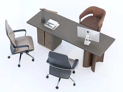 Modern Office Desk Setup With Ergonomic Chairs Computer Monitor And Desk Lamp 3d model
