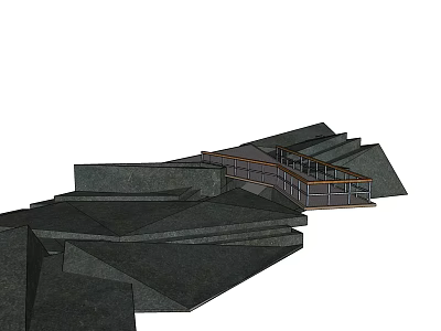 Modern Pergola Design With Glass Panels And Sloped Roof On Layered Stone Structure 3d model