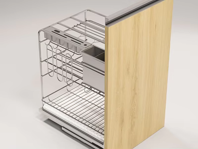 Modern Kitchen Cabinet With Wooden Door And Metal Pull Out Basket Shelves 3d model
