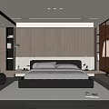Modern Bedroom Interior Design With Wooden Wall Paneling Large Bed Soft Lighting And Area Rug
