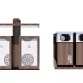 Public Facilities Sorted Waste Bins With Decorative Patterns And Wooden Frames 3d model