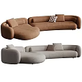 Unique Shape Abstract Sofa In Brown And Beige With Soft Cushions For Modern Living Room