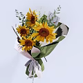 Decorative Ornament Set Featuring Sunflowers in Green White Wrapping with White Ribbon