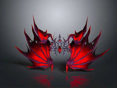 Mythical Fantasy Creature With Red Purple Sharp Edged Symmetrical Wings And Intricate Metallic Center 3d model