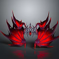Mythical Fantasy Creature With Red Purple Sharp Edged Symmetrical Wings And Intricate Metallic Center