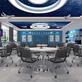 School Tech Classroom with Starry Ceiling Airplane Models Blue Walls and Large Screen 3d model