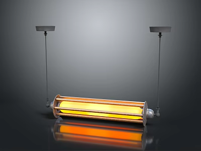 Hanging Electric Heater With Glowing Yellow Heating Tube And Metal Brackets 3d model