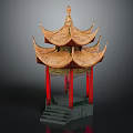 Traditional Chinese Pavilion With Multi Tiered Eaves Golden Decorations And Red Pillars