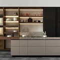 Modern Kitchen Design With Light Gray Cabinets Marble Countertop Open Shelving And Built in Appliances