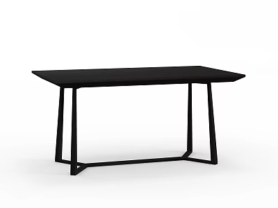 Modern Black Dining Table Featuring Sleek Metal Frame And Simple Design 3d model