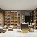 Luxury Bar Area Interior With Wine Racks Bottles Bar Stools Chairs And Decorative Painting