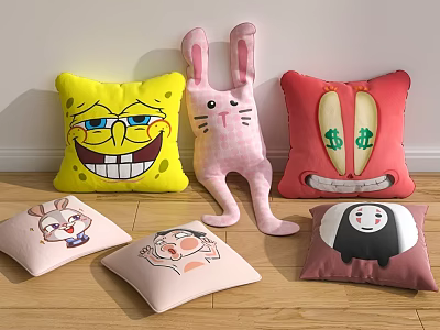 Cute Cartoon Throw Pillows With SpongeBob Rabbit Shaped And Colorful Designs 3d model