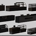 Modern Checkout Counters Design With Wooden Countertops Glass Display Cases And Cashier Machines